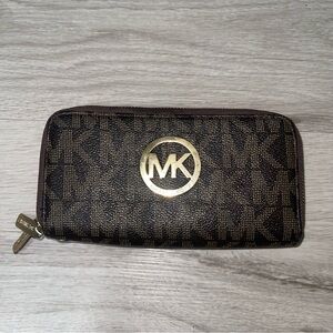 Michael Kors Fulton Large Zip Around Wallet Monogram Y2K Travel Designer Classic
